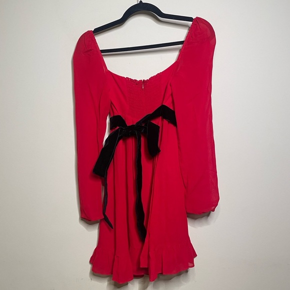 Reformation Red Dress with Black Bow - Picture 7 of 8
